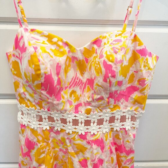 Lilly Pulitzer Lenore A-Line Cut Out Dress Pink Orange Pockets - Size 0 - Picture 3 of 8